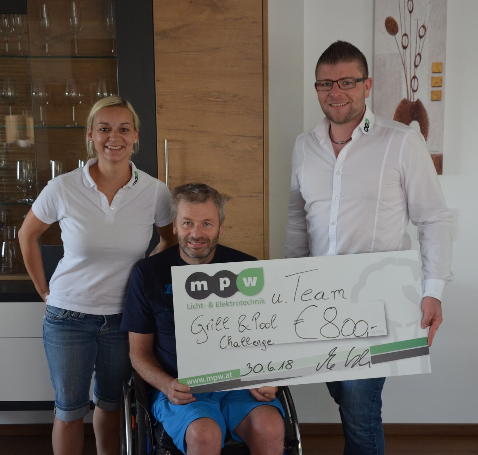 Nel 2018, con l’aiuto di tutto il team MPW, alla Grill&Pool Challenge è stato consegnato alla famiglia Pointner un assegno di 800 €